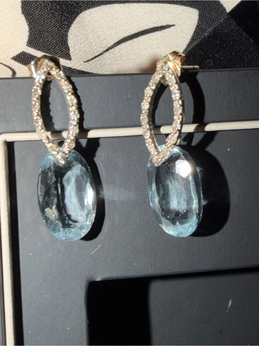 Sparkling Sky Blue Crystal Drop Earrings with Pavé Marquise Hoops